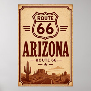 Vintage Route 66 Arizona Wüstenstraßen-Kunst Poster