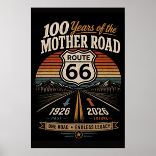 Vintage Route 66 Centennial Retro Sonnenuntergangs Poster
