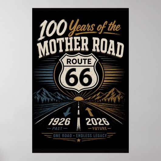 Vintage Route 66 Centennial Schwarze Straße geteil Poster (Vorne)