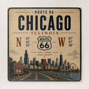 Vintage Route 66 Chicago Skyline Kunst Puzzle