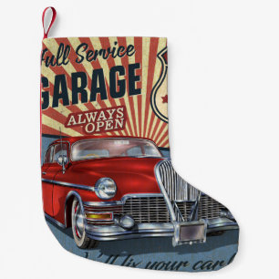Vintage Route 66 Garage Retro-Plakat mit retroem A Kleiner Weihnachtsstrumpf