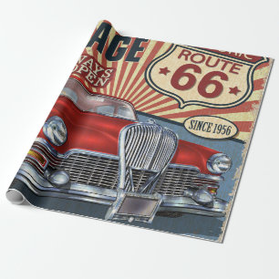 Vintage Route 66 Garage Retroplakat mit retro Auto Geschenkpapier
