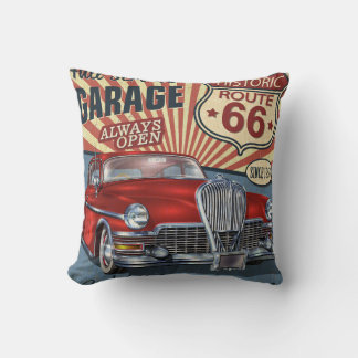 Vintage Route 66 Garage Retroplakat mit retro Auto Kissen