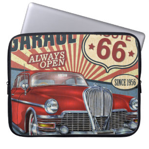 Vintage Route 66 Garage Retroplakat mit retro Auto Laptopschutzhülle