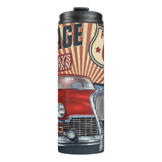 Vintage Route 66 Garage Retroplakat mit retro Auto Thermosbecher