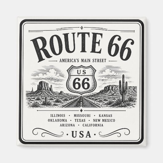 Vintage Route 66 Highway Kunst Magnet (Vorne)