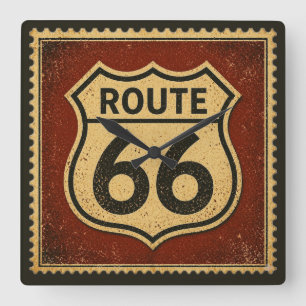 Vintage Route 66 Highway Schild Stempel Americana Quadratische Wanduhr
