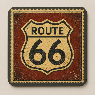 Vintage Route 66 Highway Schild Stempel Americana Rechteckiger Pappuntersetzer
