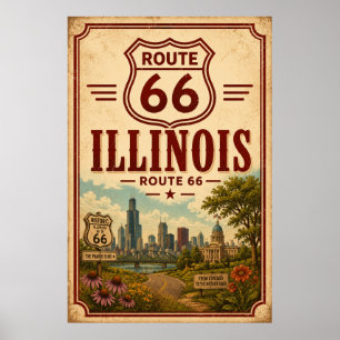 Vintage Route 66 Illinois Chicago Gartendekoration Poster