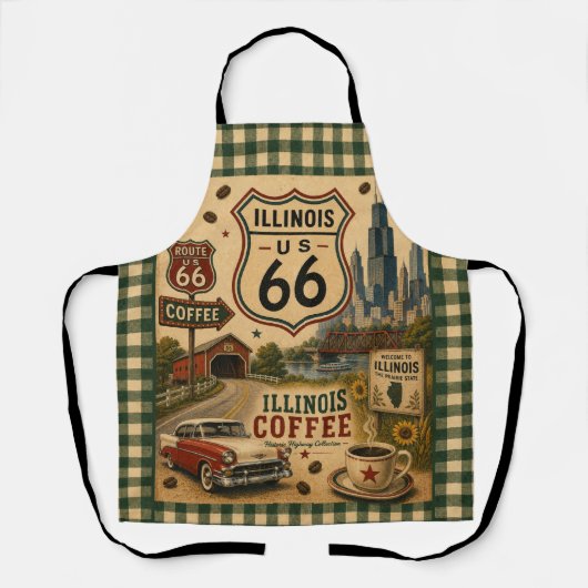Vintage Route 66 Illinois Kaffee Schürze (Vorderseite)
