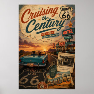 Vintage Route 66 Meilen und Erinnerungen Roadtrip Poster