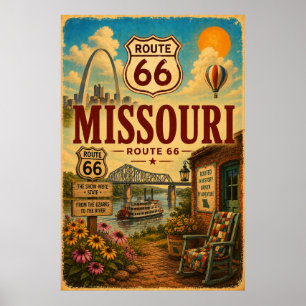Vintage Route 66 Missouri River Roadtrip-Kunst Poster