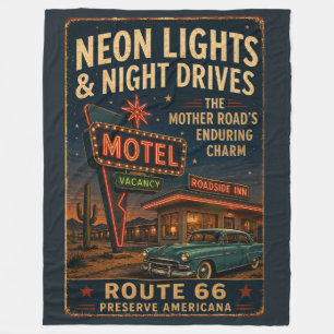 Vintage Route 66 Neon-Motel Nachtfahrt Fleecedecke