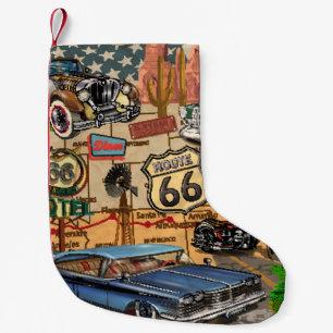 Vintage Route 66, nostalgischer Poster. Kleiner Weihnachtsstrumpf