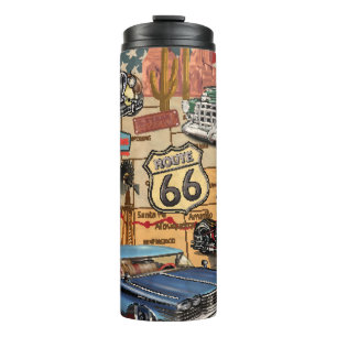 Vintage Route 66, nostalgischer Poster. Thermosbecher