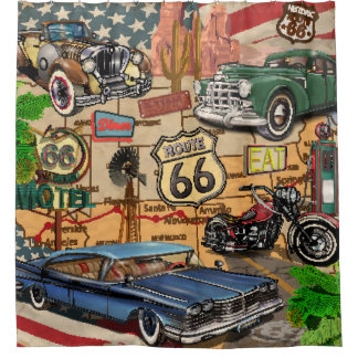 Vintage Route 66, nostalgisches Poster. Duschvorhang