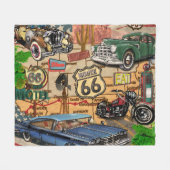 Vintage Route 66, nostalgisches Poster. Fleecedecke (Vorderseite (Horizontal))