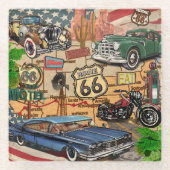 Vintage Route 66, nostalgisches Poster. Glasuntersetzer (Vorderseite)