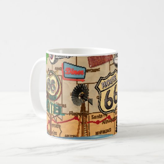 Vintage Route 66, nostalgisches Poster. Kaffeetasse (Vorderseite Links)