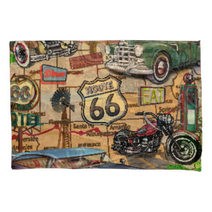 Vintage Route 66, nostalgisches Poster. Kissenbezug