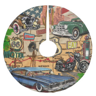 Vintage Route 66, nostalgisches Poster. Polyester Weihnachtsbaumdecke