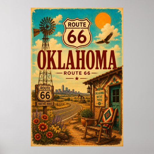 Vintage Route 66 Oklahoma Native Road Art Poster (Vorne)
