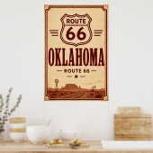 Vintage Route 66 Oklahoma-Ölfeld-Reise Kunst Poster (Küche)