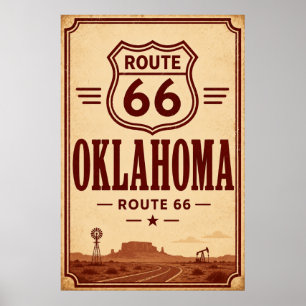 Vintage Route 66 Oklahoma-Ölfeld-Reise Kunst Poster