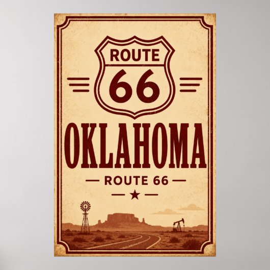 Vintage Route 66 Oklahoma-Ölfeld-Reise Kunst Poster (Vorne)