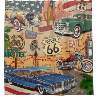 Vintage Route 66 Poster. Duschvorhang