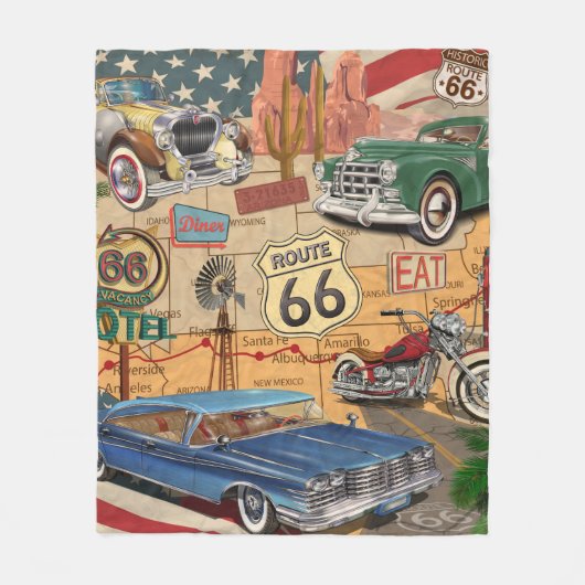Vintage Route 66 Poster. Fleecedecke (Vorderseite)