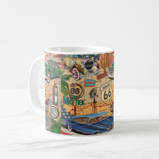 Vintage Route 66 poster. Kaffeetasse (Vorderseite Links)