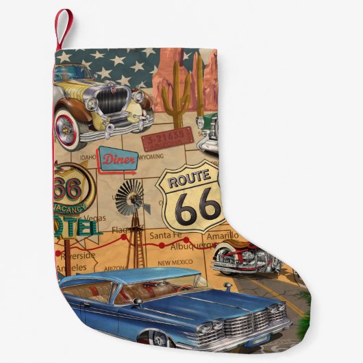Vintage Route 66 Poster. Kleiner Weihnachtsstrumpf (Vorderseite)