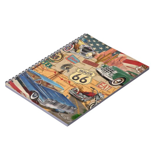 Vintage Route 66 Poster. Notizblock (Linke Seite)