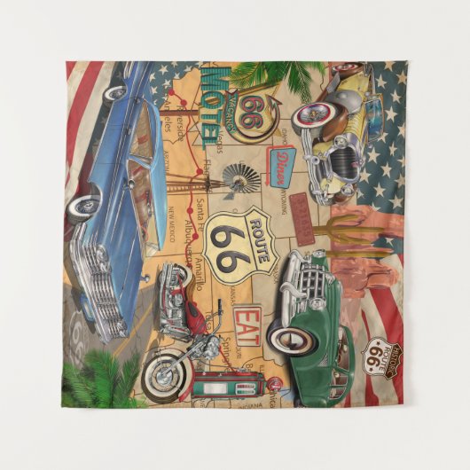 Vintage Route 66 Poster. Wandteppich (Vorderseite (Horizontal))