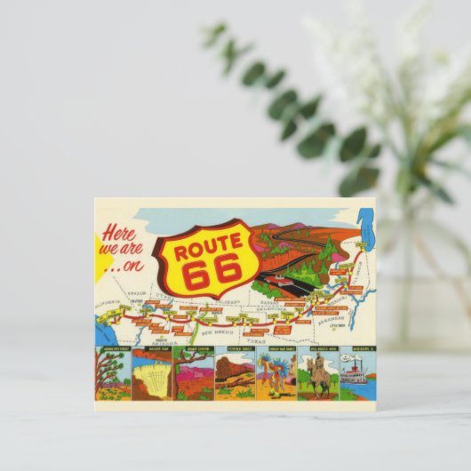 Vintage Route 66 Postkarte (Stehend Vorderseite)