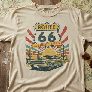 Vintage Route 66, Retro-Amerika Klassiker-Auto T-Shirt
