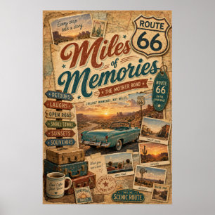 Vintage Route 66 Roadtrip-Reisecollage Poster