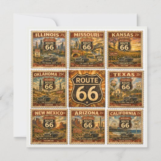 Vintage Route 66 State Stamp Schreibwaren (Vorderseite)