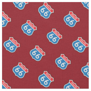 Vintage Route 66 Straßenschilder Tiefrot Stoff