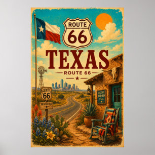 Vintage Route 66 Texas Bluebonnet Straßenkunst Poster