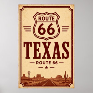Vintage Route 66 Texas Wüsten-Highway-Kunst Poster