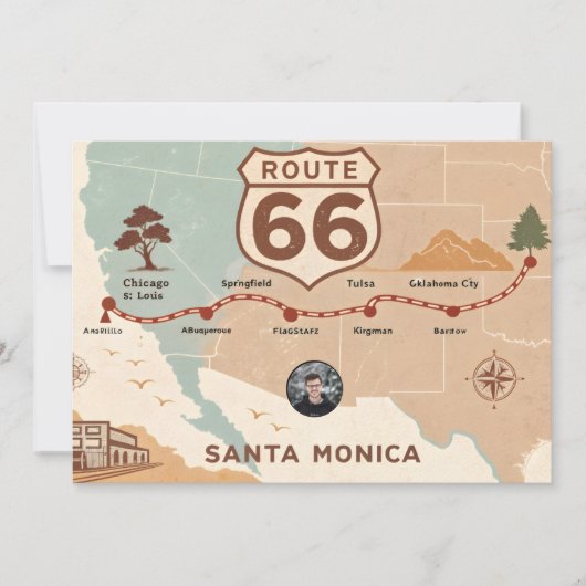 Vintage Route 66 USA Map Feiertagskarte (Vorderseite)