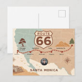 Vintage Route 66 USA Map Postkarte (Vorne/Hinten)