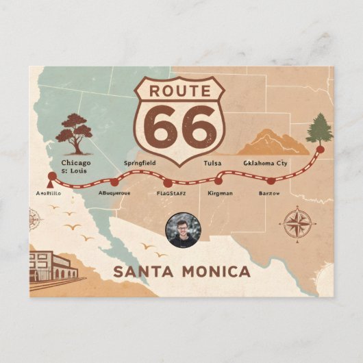 Vintage Route 66 USA Map Postkarte (Vorderseite)