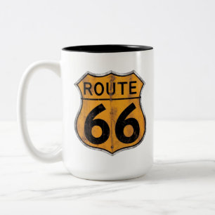 Vintage Route 66 Verkehrsschild Zweifarbige Tasse