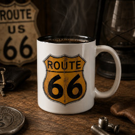 Vintage Route 66 Verkehrsschild Zweifarbige Tasse