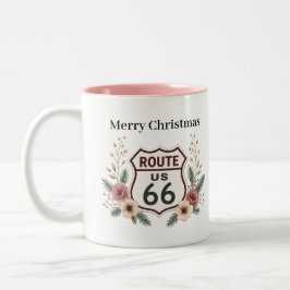 Vintage Route 66 Weihnachts-Blumen-Kaffee-Morgen  Zweifarbige Tasse