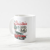 Vintage Route 66 Weihnachtsklassiker Rotes Auto Fe Kaffeetasse (Vorderseite Links)