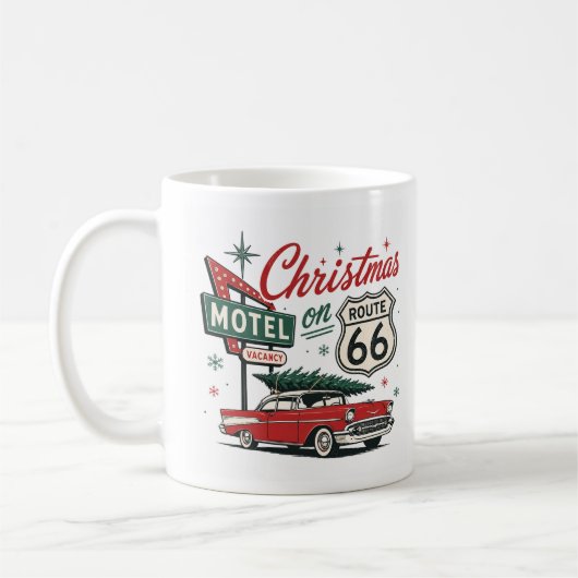 Vintage Route 66 Weihnachtsklassiker Rotes Auto Fe Kaffeetasse (Links)